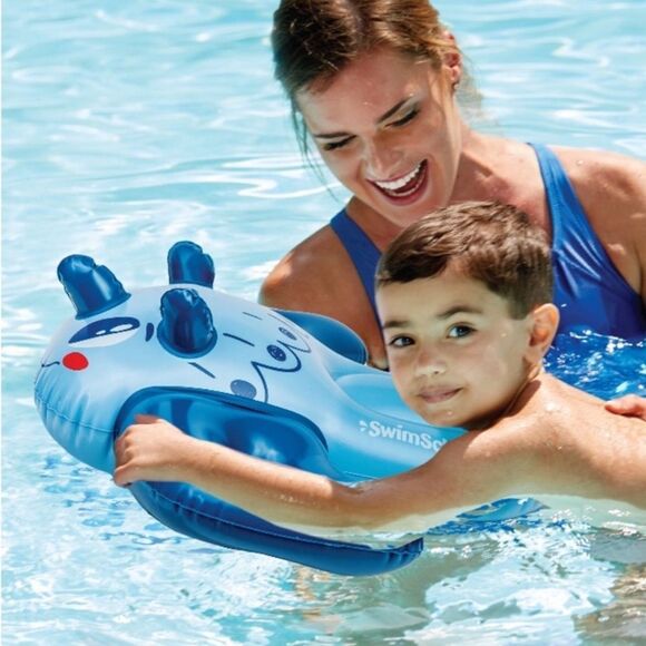 SwimSchool - Inflatable Blue Dino Pool Float, Kids Swimming Kickboard, Ages 5+ - Picture 7 of 10